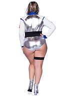 Female space traveler, teddy costume, long sleeves, hood, front zipper, plus size